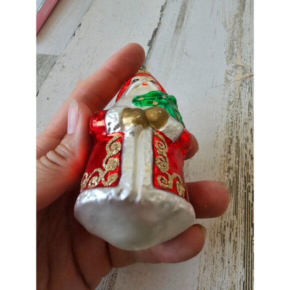 Vintage inge glas Santa Father tree gold glitter ornament Xmas tree - Picture 8 of 8
